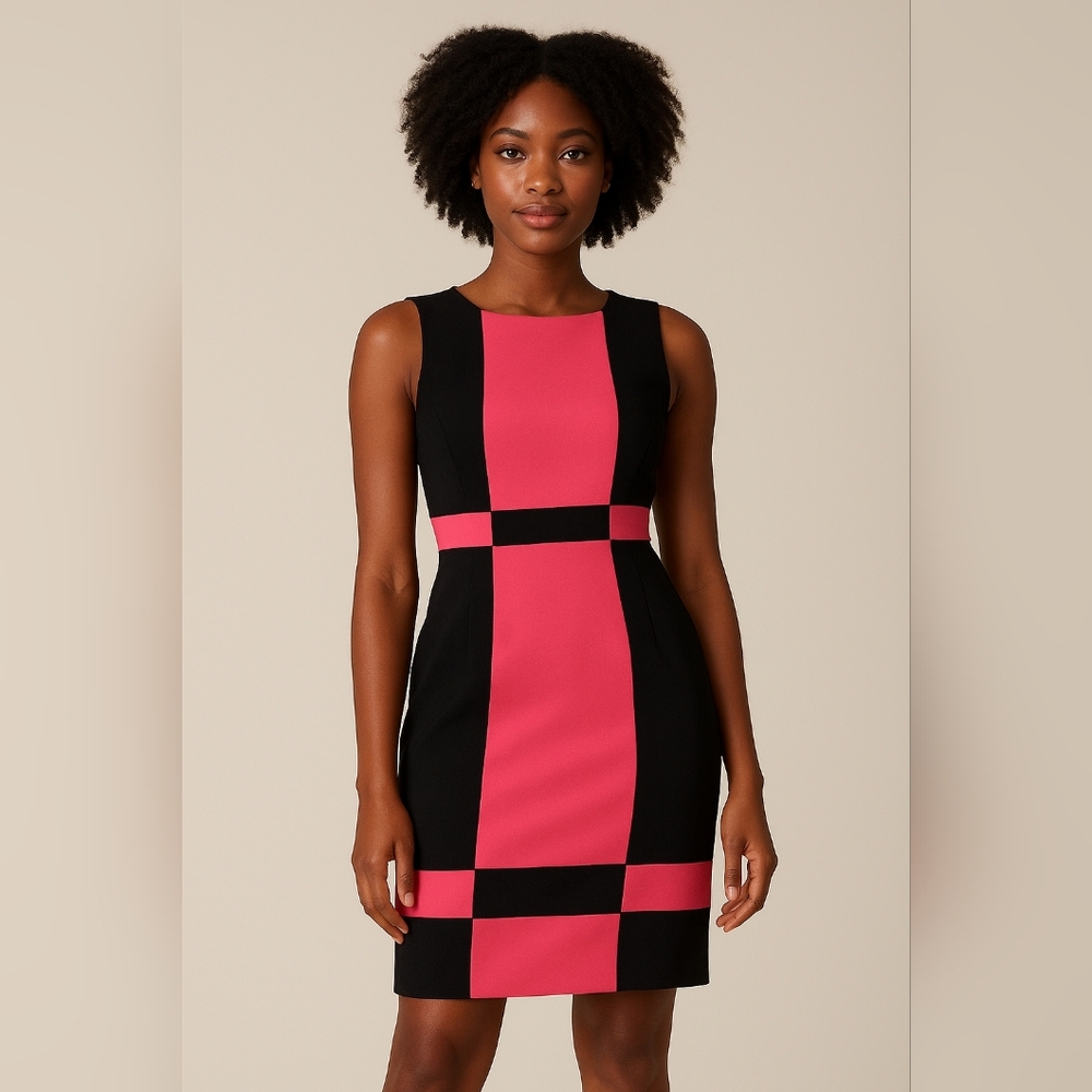 Maggy London/Elegant Pink and Black‎ Colorblock Sheath Dress/Size 6